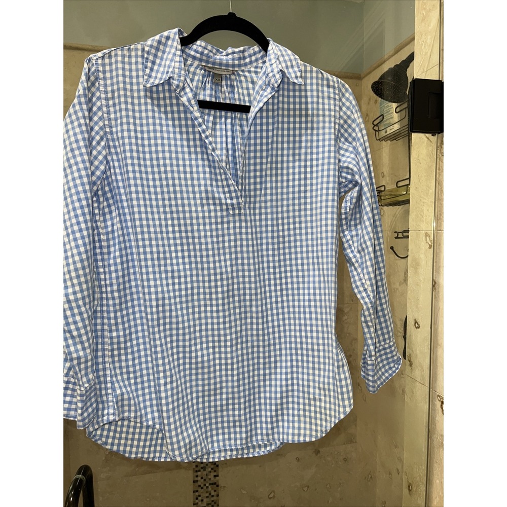 AMERICAN COLORS by Alex Lehr Shirt Top XS Gingham Blue White Popover